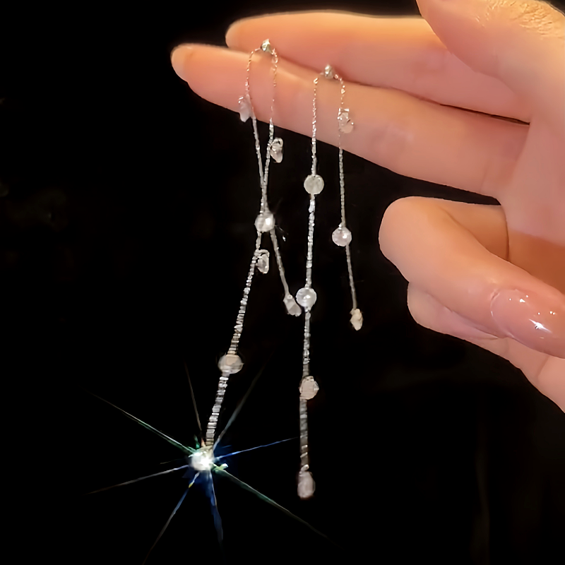14K Gold-Plated Diamond Long Tassel Earrings