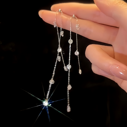 14K Gold-Plated Diamond Long Tassel Earrings