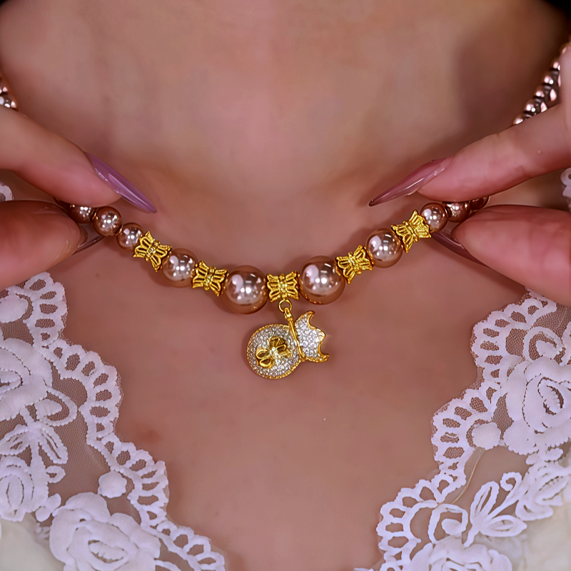 14K Gold-Plated Diamond Lucky Bag Pearl Necklaces