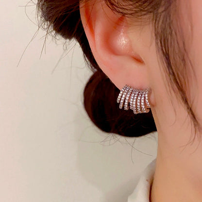 14K Gold-Plated Diamond Multi-Layer Earrings
