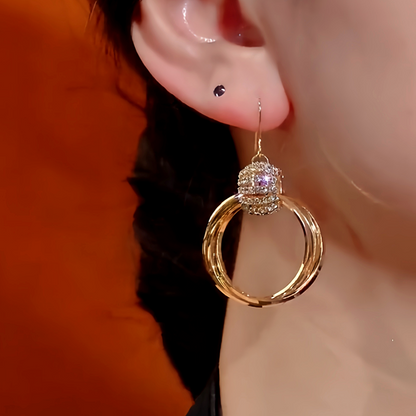 14K Gold-Plated Diamond Multi-Layer Hoop Earrings
