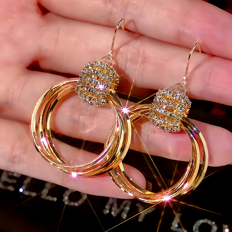 14K Gold-Plated Diamond Multi-Layer Hoop Earrings