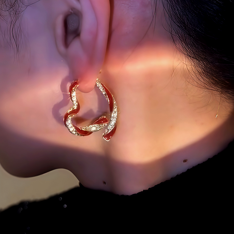 14K Gold-Plated Diamond Oil Drop Heart-Design Earrings