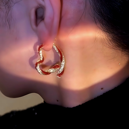 14K Gold-Plated Diamond Oil Drop Heart-Design Earrings