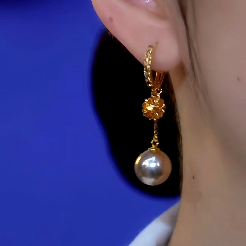 14K Gold-Plated Diamond Pearl Earrings