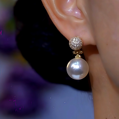 14K Gold-Plated Diamond Pearl Earrings
