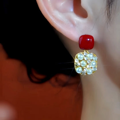 14K Gold-Plated Diamond Pearl Earrings