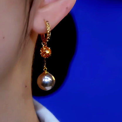 14K Gold-Plated Diamond Pearl Earrings