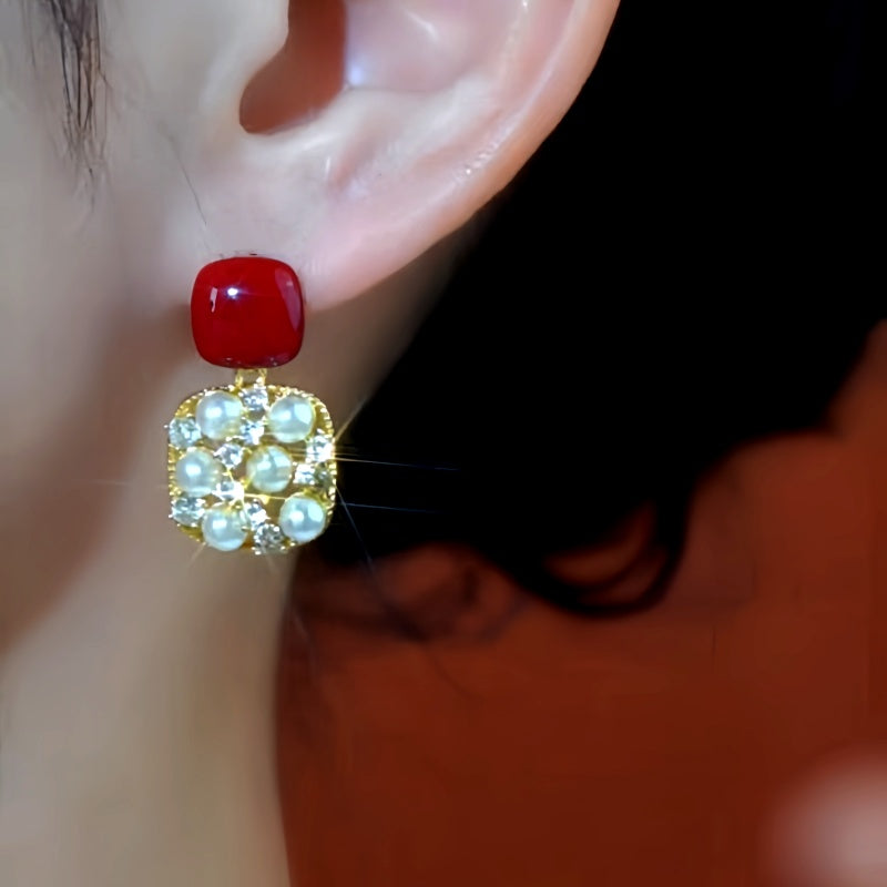 14K Gold-Plated Diamond Pearl Earrings