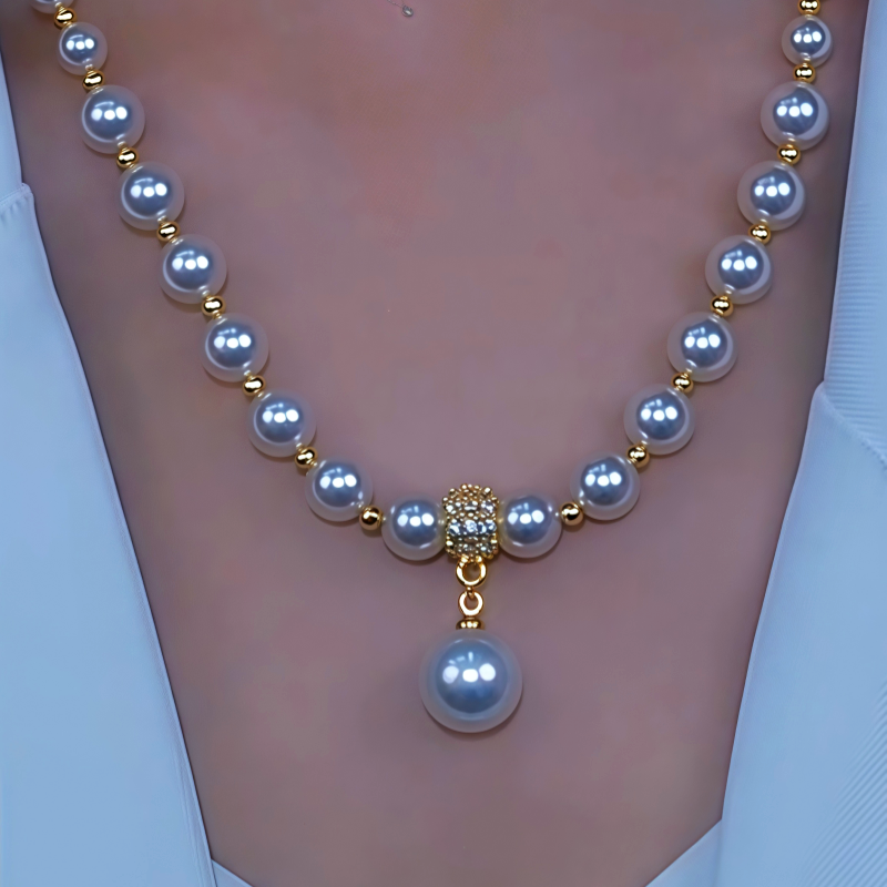 14K Gold-Plated Diamond Pearl Necklace