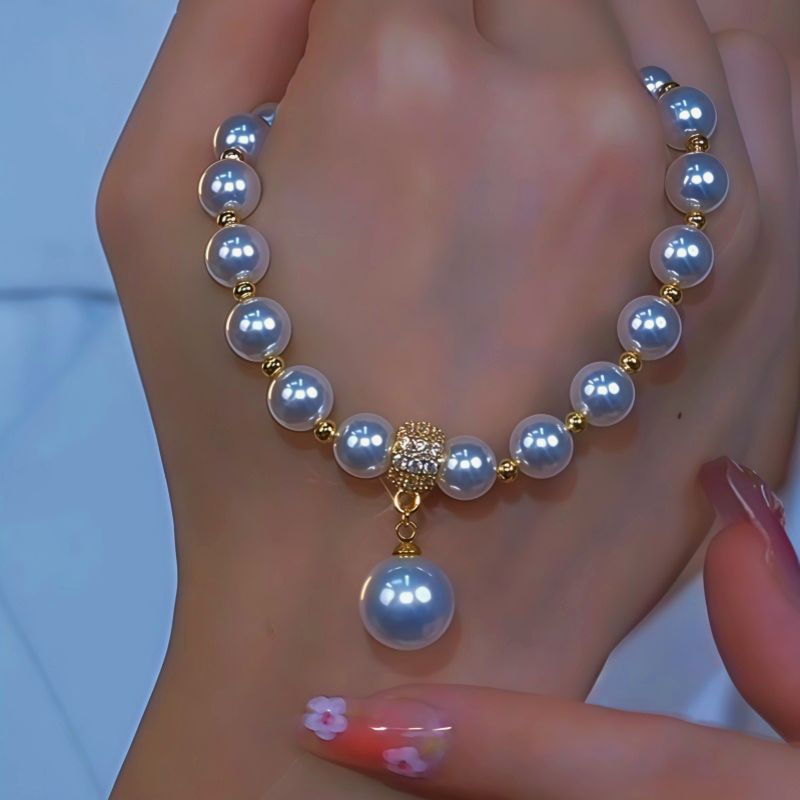14K Gold-Plated Diamond Pearl Necklace