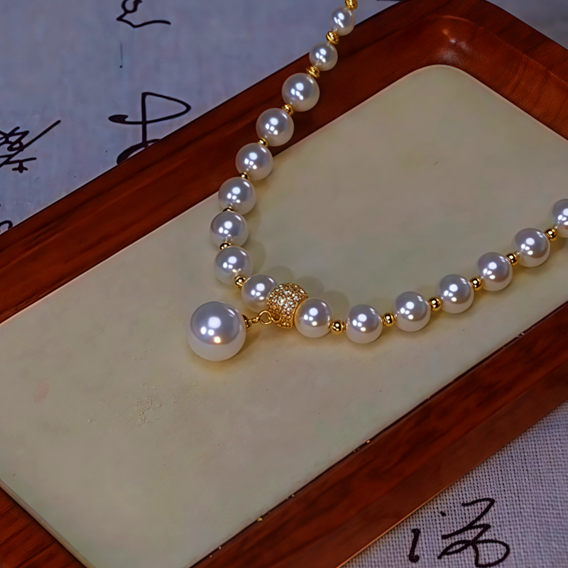14K Gold-Plated Diamond Pearl Necklace