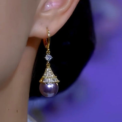 14K Gold-Plated Diamond Purple Pearl Earrings