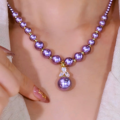 14K Gold-Plated Diamond Purple Pearl Necklace