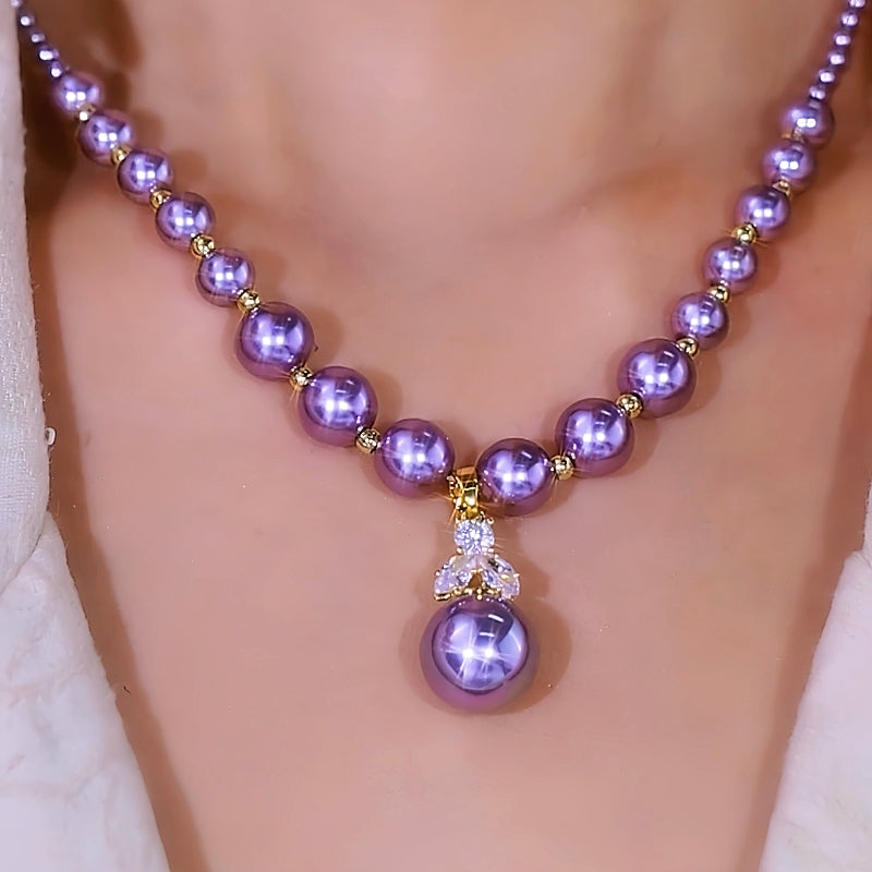 14K Gold-Plated Diamond Purple Pearl Necklace