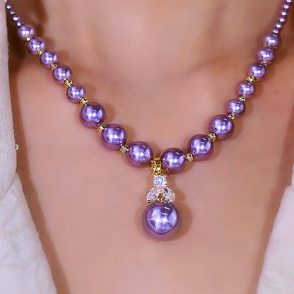 14K Gold-Plated Diamond Purple Pearl Necklace