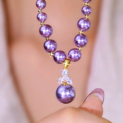 14K Gold-Plated Diamond Purple Pearl Necklace