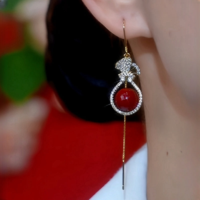 14K Gold-Plated Diamond Purse Pearl Earrings