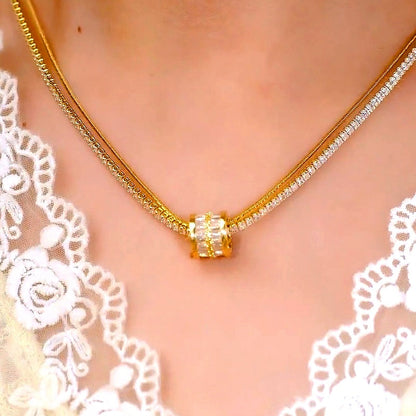 14K Gold-Plated Diamond Snake Bone Chain Necklaces