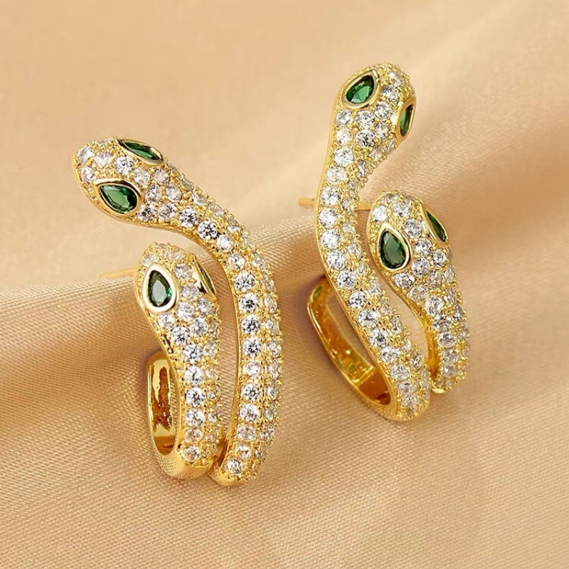 14K Gold-Plated Diamond Snake Earrings