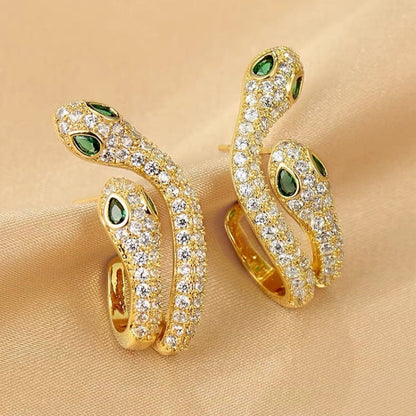 14K Gold-Plated Diamond Snake Earrings