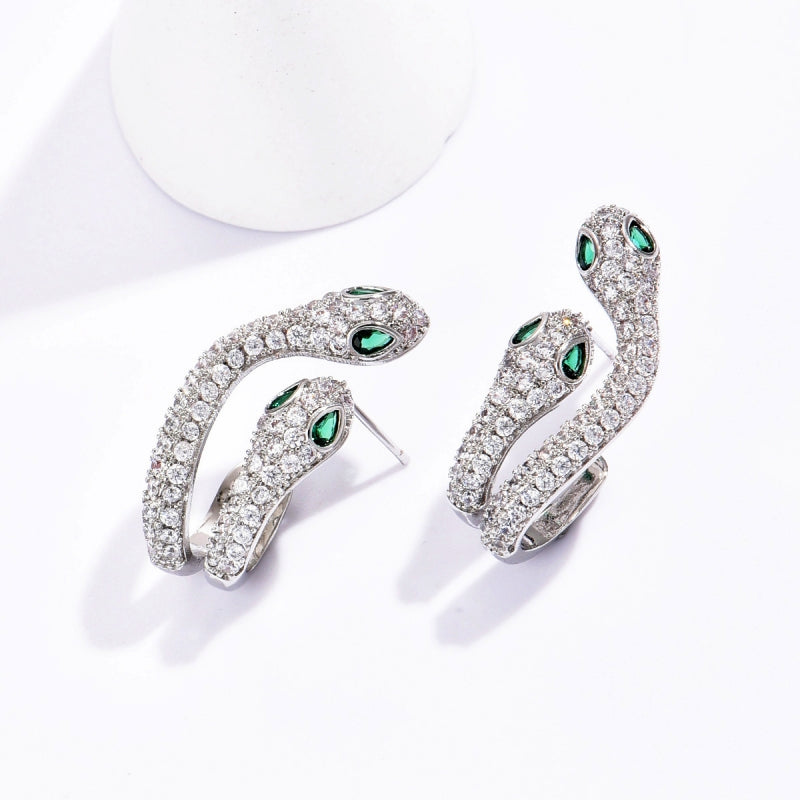 14K Gold-Plated Diamond Snake Earrings