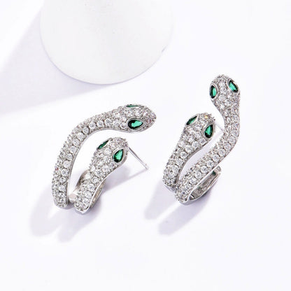 14K Gold-Plated Diamond Snake Earrings