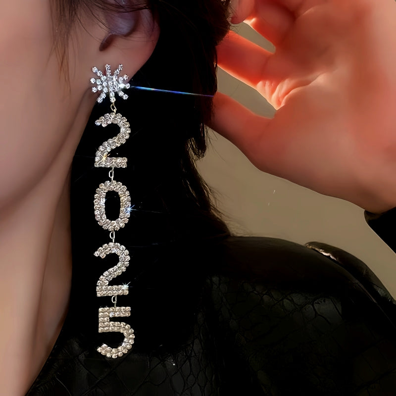 14K Gold-Plated Diamond Snowflake 2025 Digital Earrings