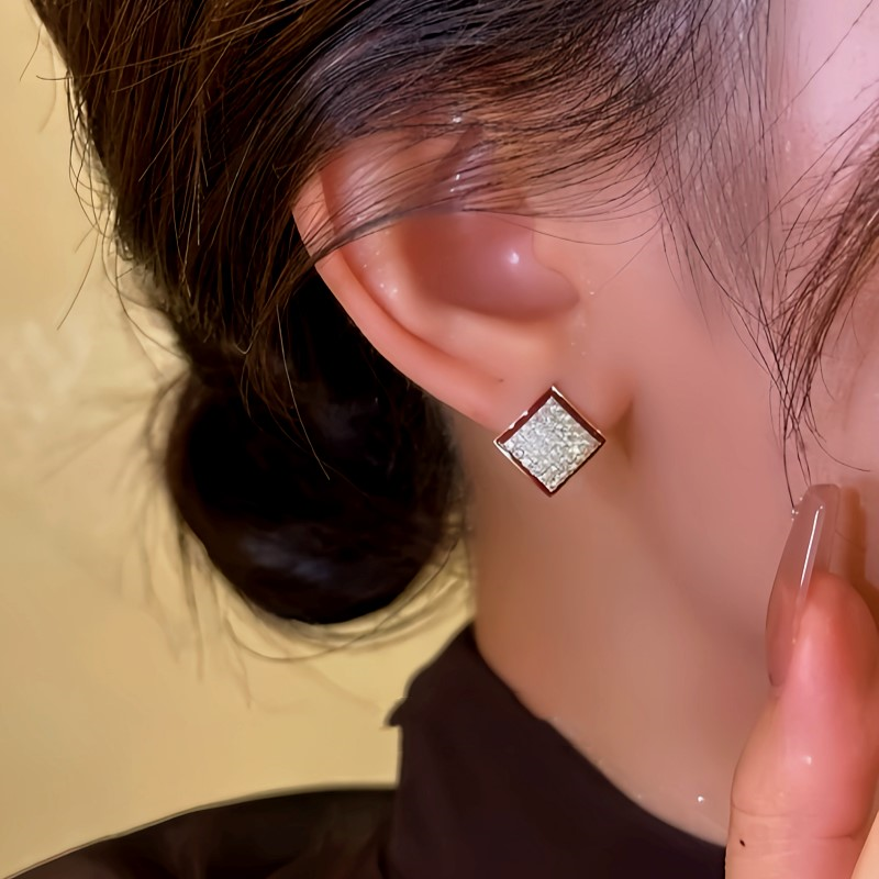 14K Gold-Plated Diamond Square Stud Earrings