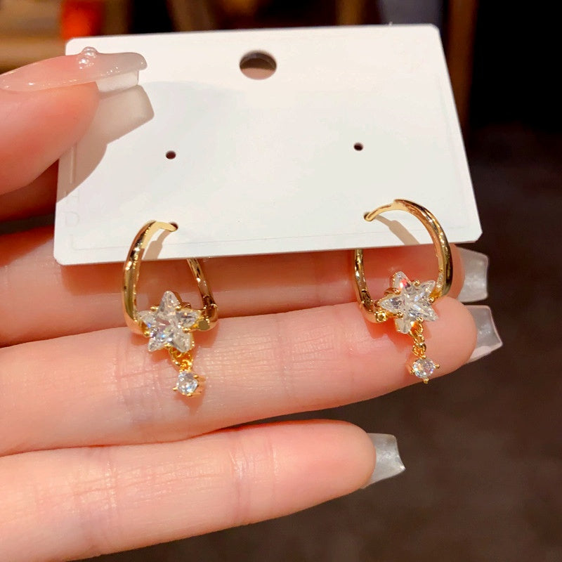 14K Gold-Plated Diamond Star Earrings