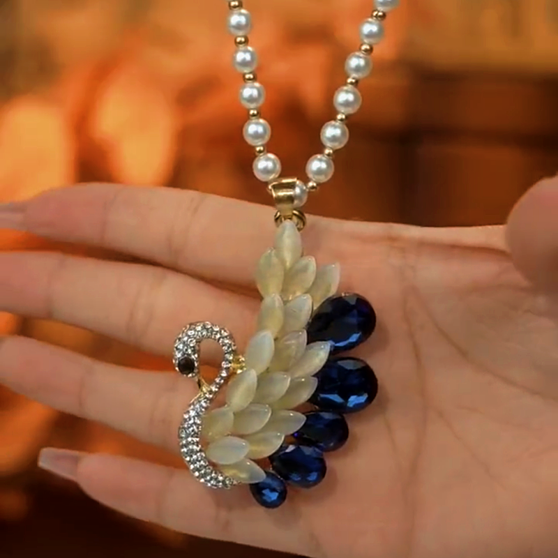 14K Gold-Plated Diamond Swan Crystal Necklace