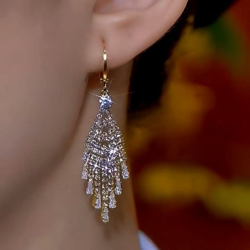 14K Gold-Plated Diamond Tassel Earrings