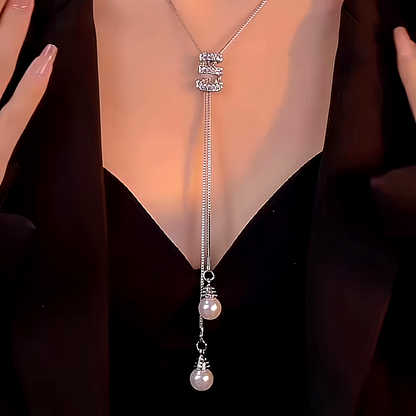 14K Gold-Plated Diamond Tassel Sweater Chain Necklace