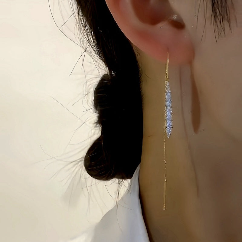 14K Gold-Plated Diamond Tassel Threader Earrings