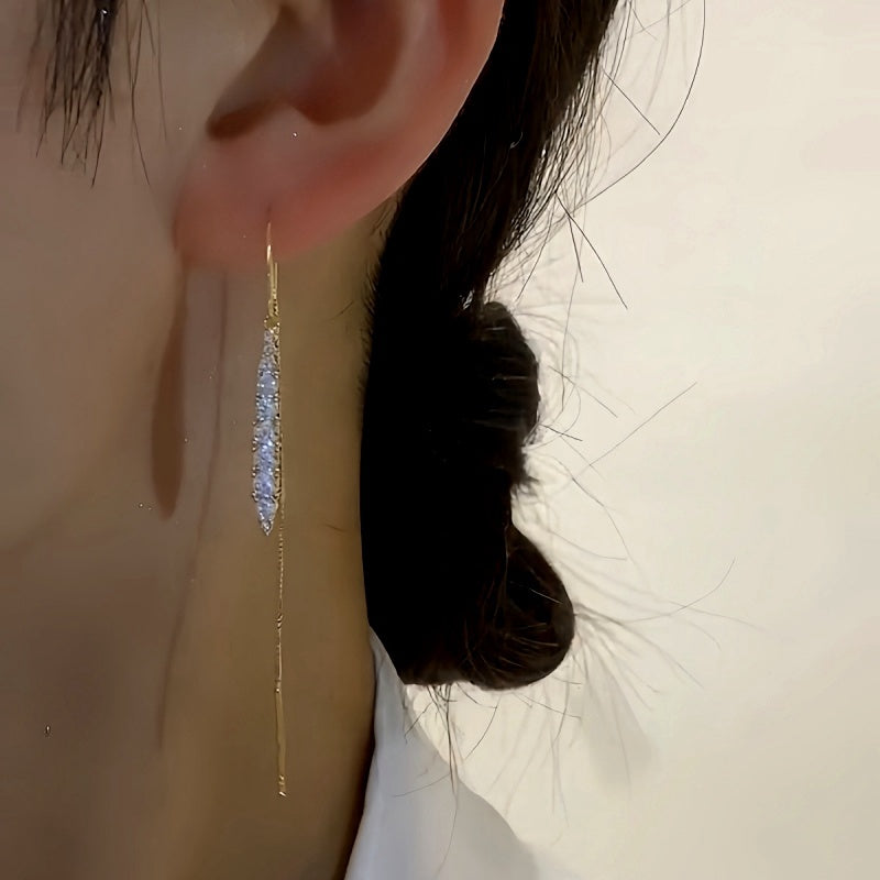 14K Gold-Plated Diamond Tassel Threader Earrings