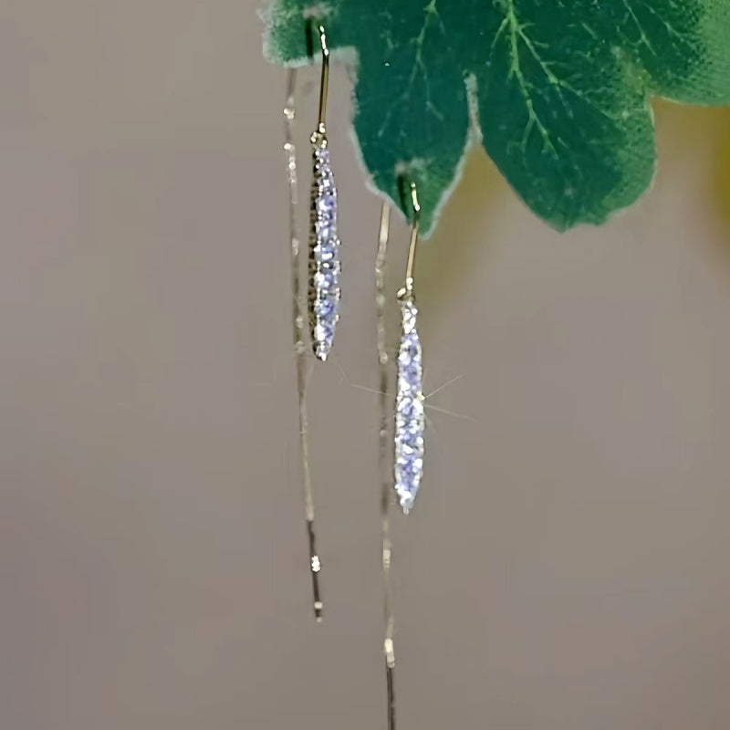 14K Gold-Plated Diamond Tassel Threader Earrings