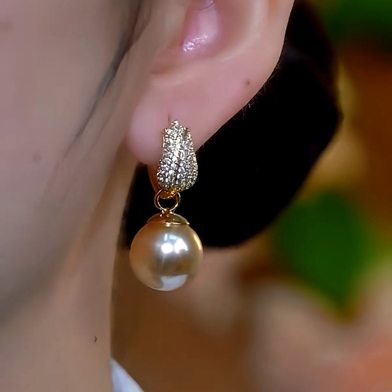 14K Gold-Plated Diamond Tulip Brown Pearl Earrings