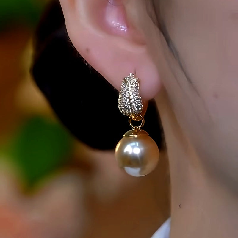14K Gold-Plated Diamond Tulip Brown Pearl Earrings