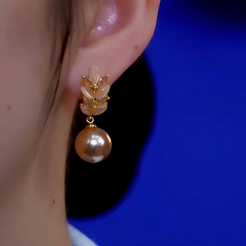 14K Gold-Plated Diamond Wheat Pearl Earrings
