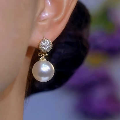 14K Gold-Plated Diamond White Pearl Earrings