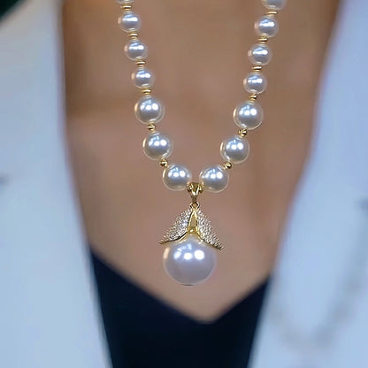 14K Gold-Plated Diamond White Pearl Necklace