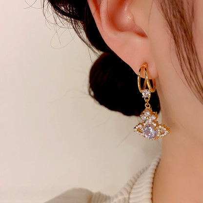 14K Gold-Plated Diamond Zircon Planet Earrings