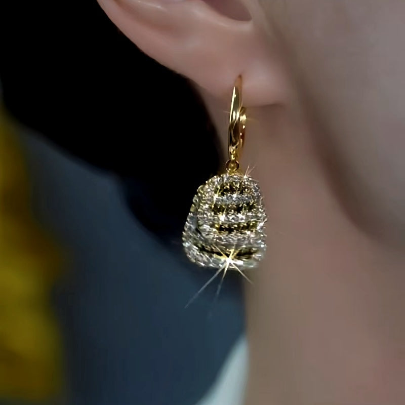 14K Gold-Plated Double-Layer Black And White Diamond Earrings