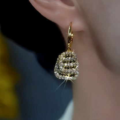 14K Gold-Plated Double-Layer Black And White Diamond Earrings
