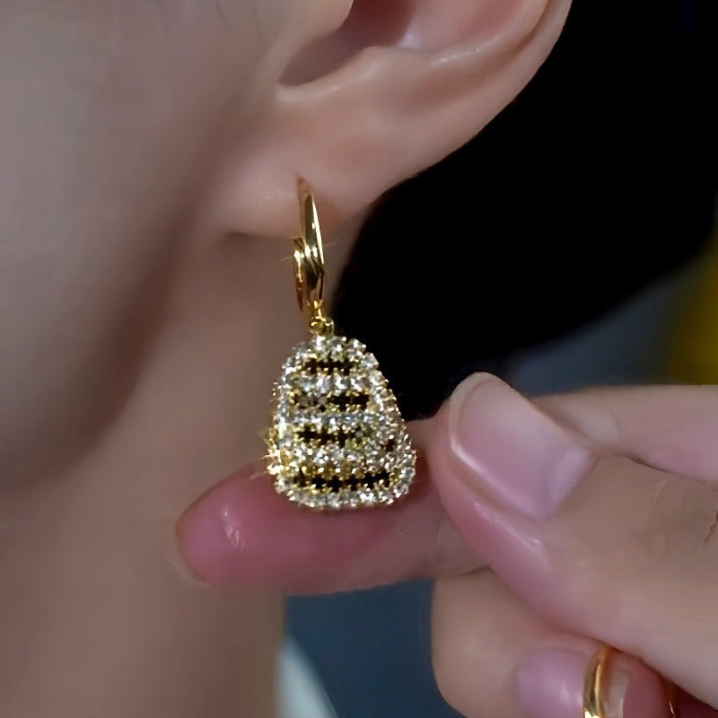 14K Gold-Plated Double-Layer Black And White Diamond Earrings
