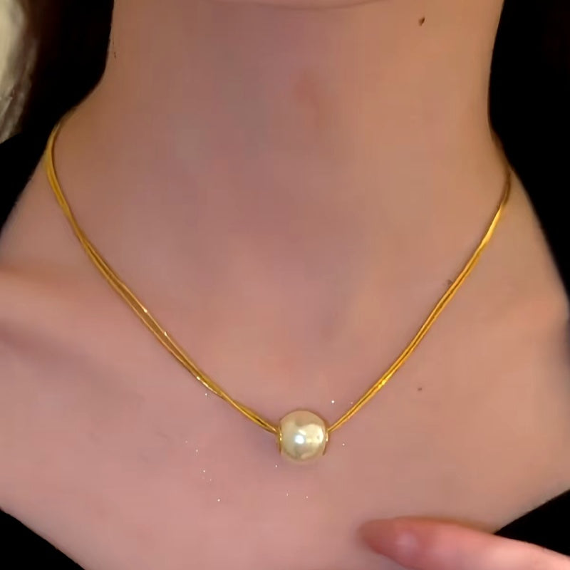 14K Gold-Plated Double-Layer Brushed Pearl Necklaces
