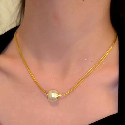 14K Gold-Plated Double-Layer Brushed Pearl Necklaces