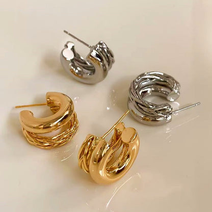 14K Gold-Plated Double-Layer C-Shaped Earrings