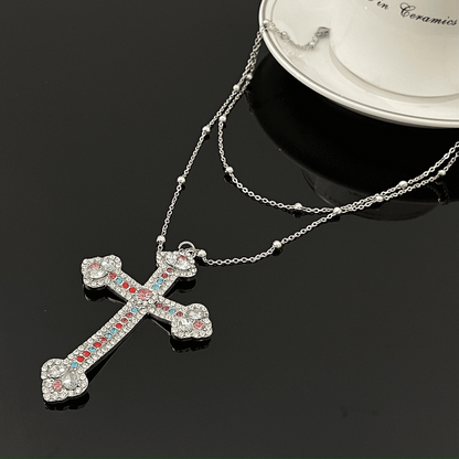 14K Gold-Plated Double-Layer Cross Necklaces