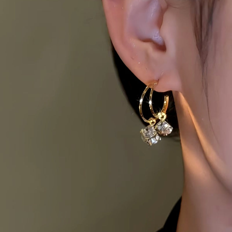 14K Gold-Plated Double-Layer Daimond Tassel Earrings